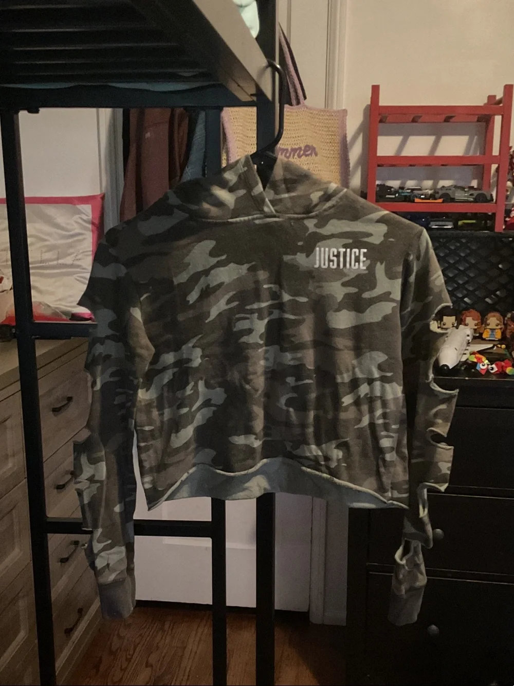 Justice Girls' Green Camo Cropped Sweatshirt with Ripped Arms